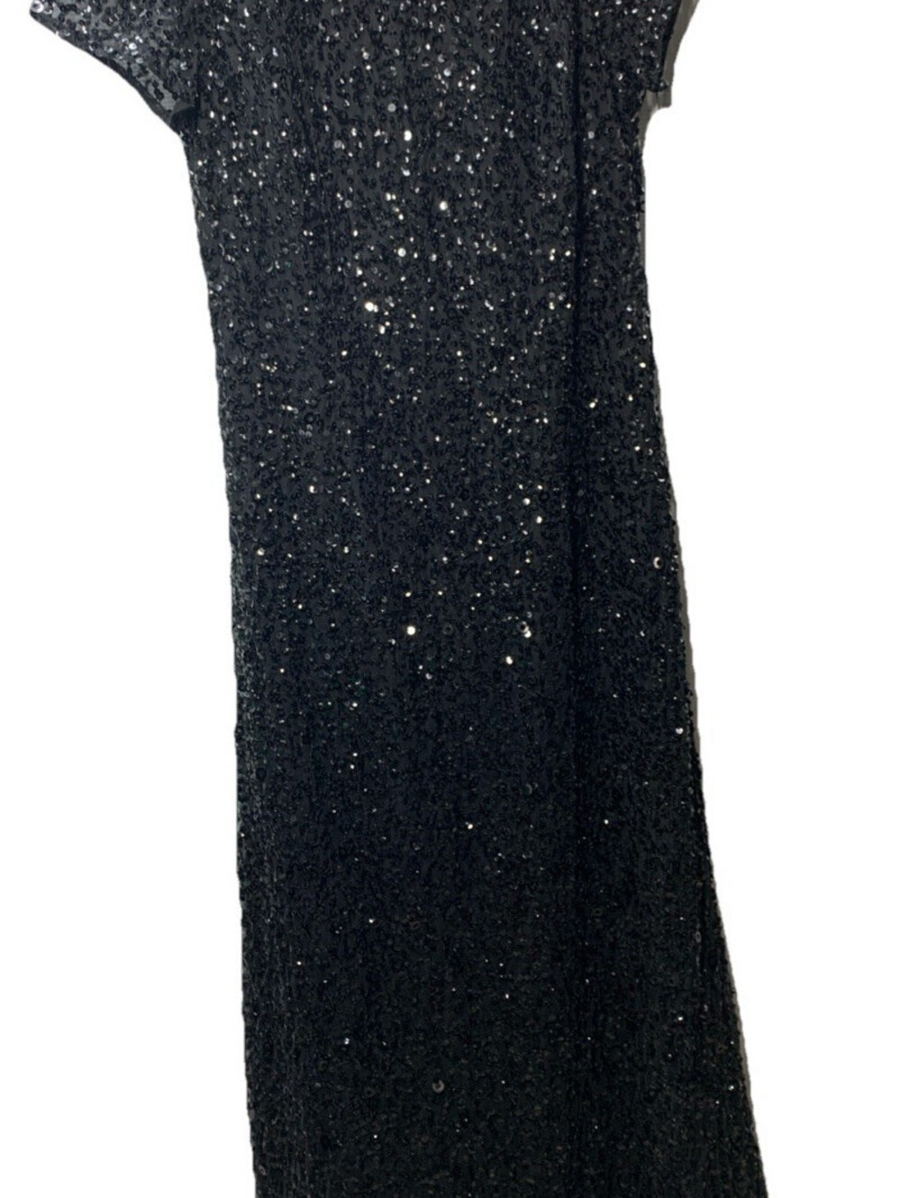 Adrianna Papell Womens Short Sleeve All Over Sequin Gown Scoop Back Black Size 8